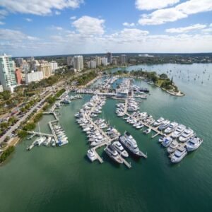 Aerial view of a marina